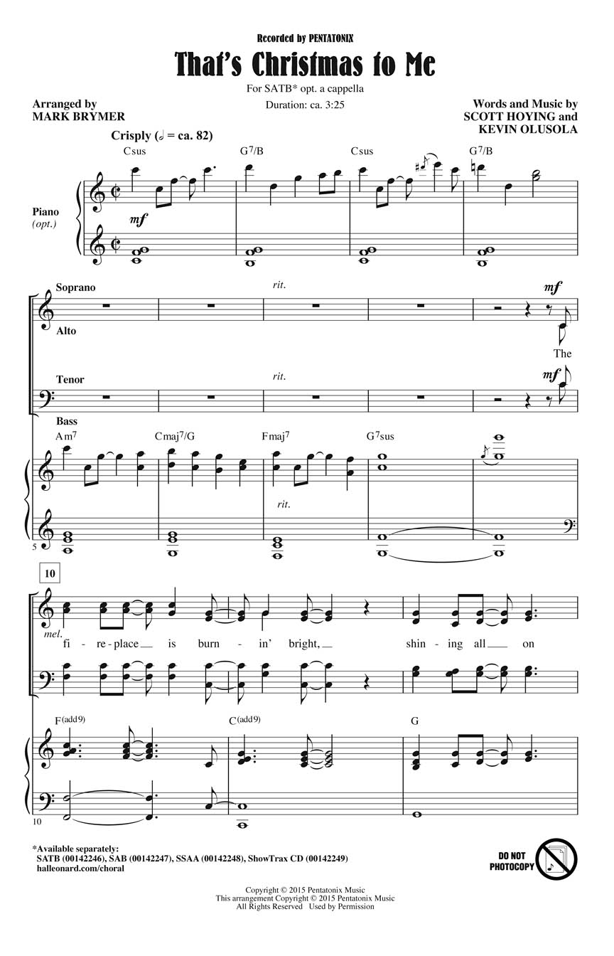 Pentatonix: That's Christmas to Me: Mixed Choir and Accomp.