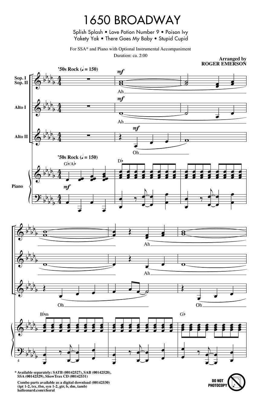 1650 Broadway: Upper Voices a Cappella: Vocal Score