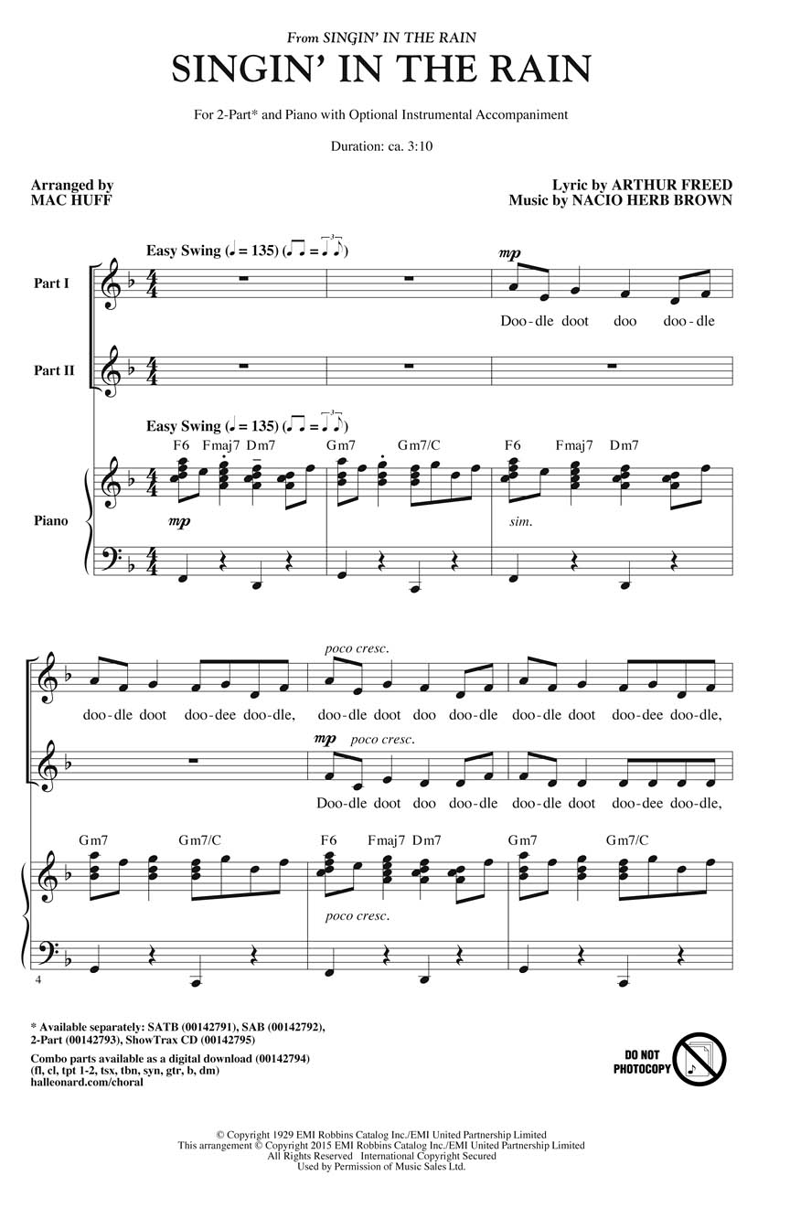 Arthur Freed: Singin' in the Rain: Mixed Choir a Cappella: Vocal Score