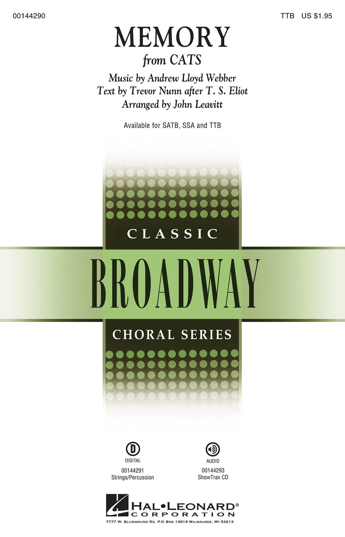 Andrew Lloyd Webber: Memory: Lower Voices a Cappella: Vocal Score