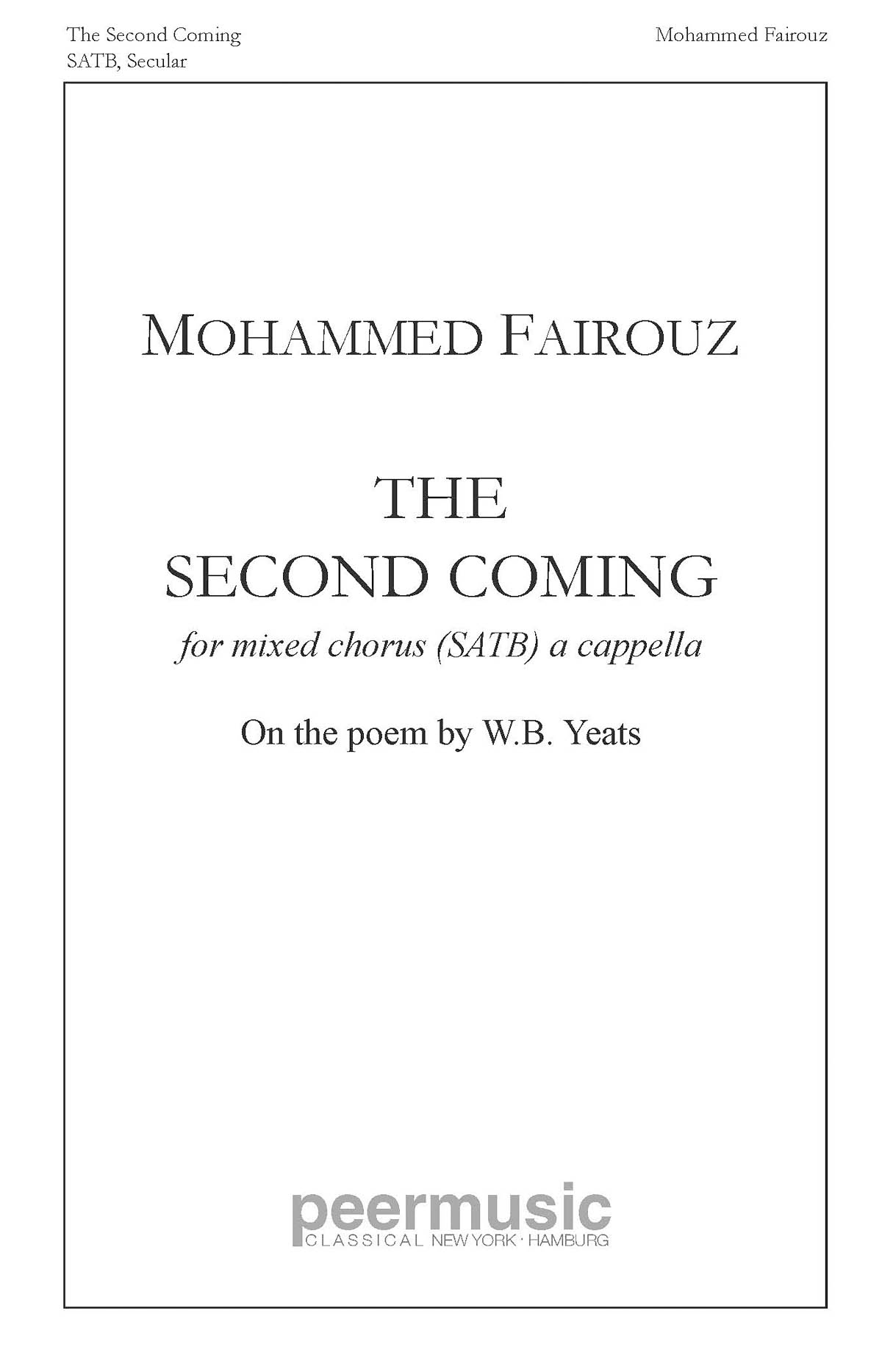 Mohammed Fairouz: The Second Coming: Mixed Choir a Cappella: Vocal Score