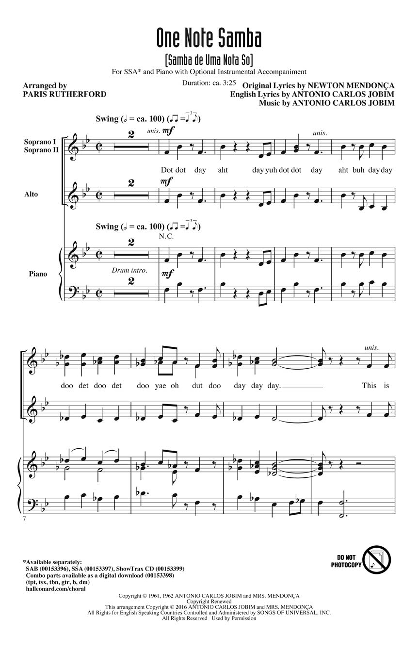 One Note Samba: Upper Voices a Cappella: Vocal Score