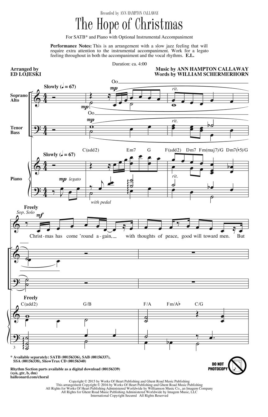 Ann Hampton Callaway: The Hope of Christmas: Mixed Choir a Cappella: Vocal Work