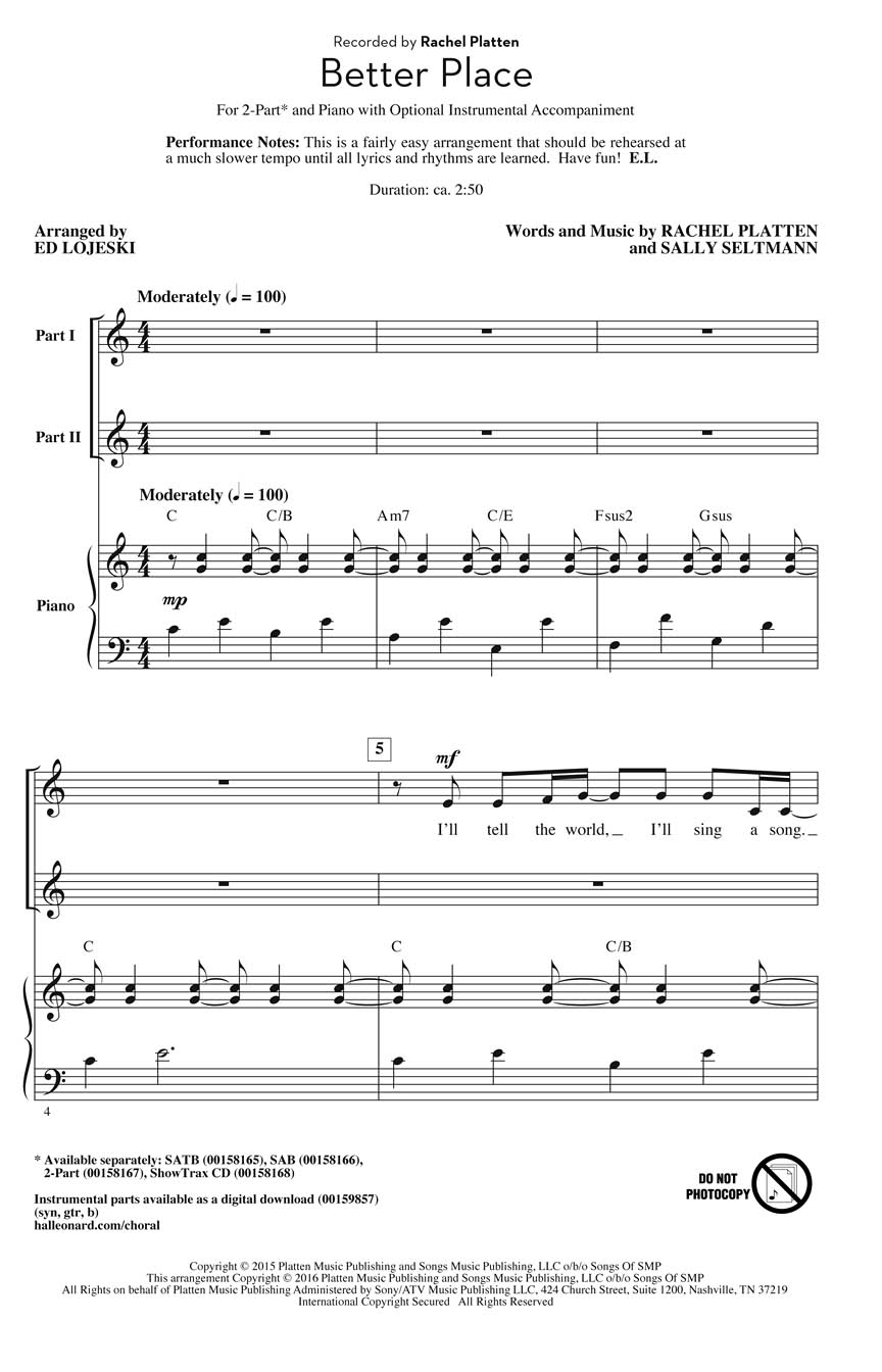 Better Place: Mixed Choir and Piano/Organ: Vocal Score