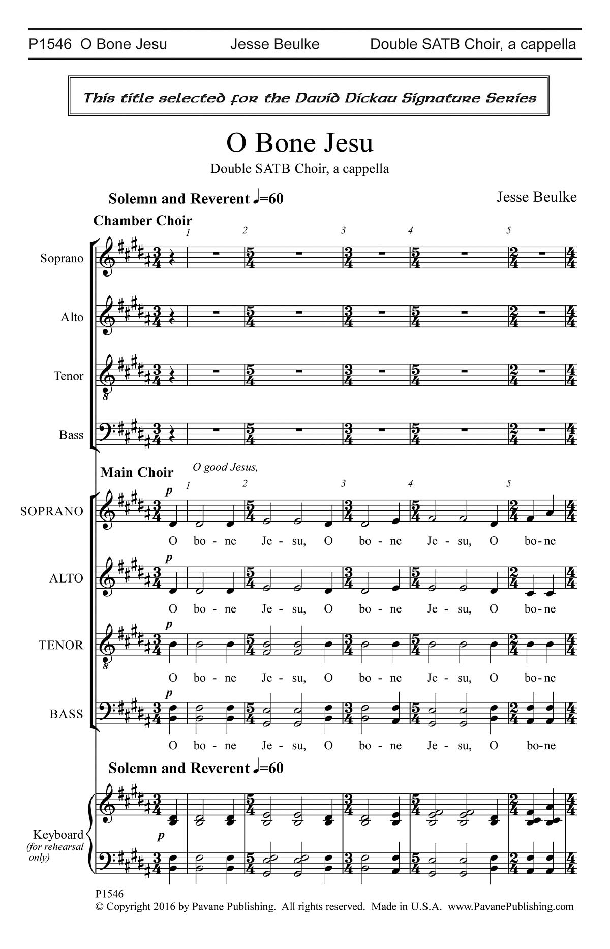 Jesse Beulke: O Bone Jesu: Mixed Choir a Cappella: Vocal Score