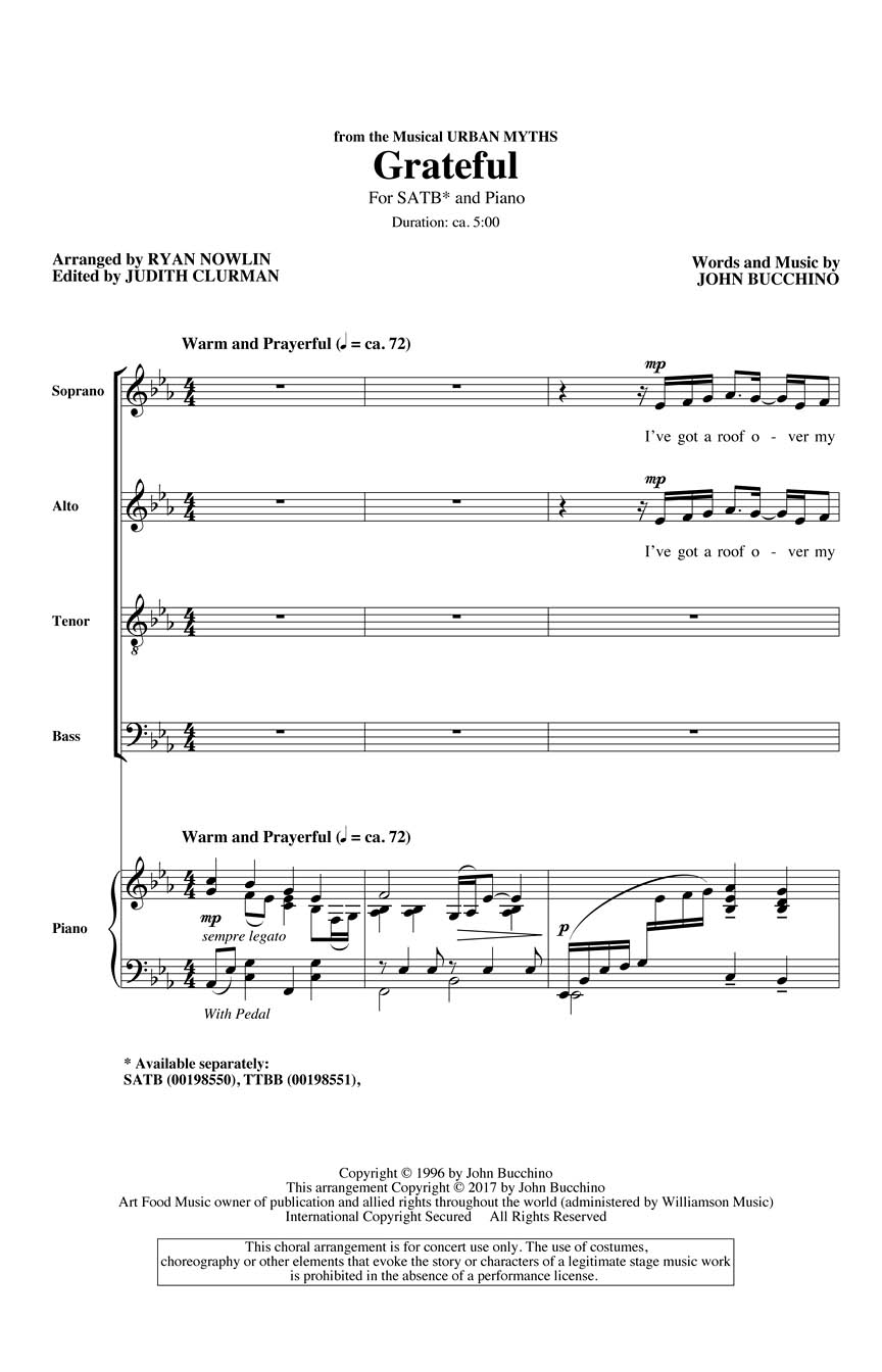 John Bucchino: Grateful: Mixed Choir A Cappella: Choral Score