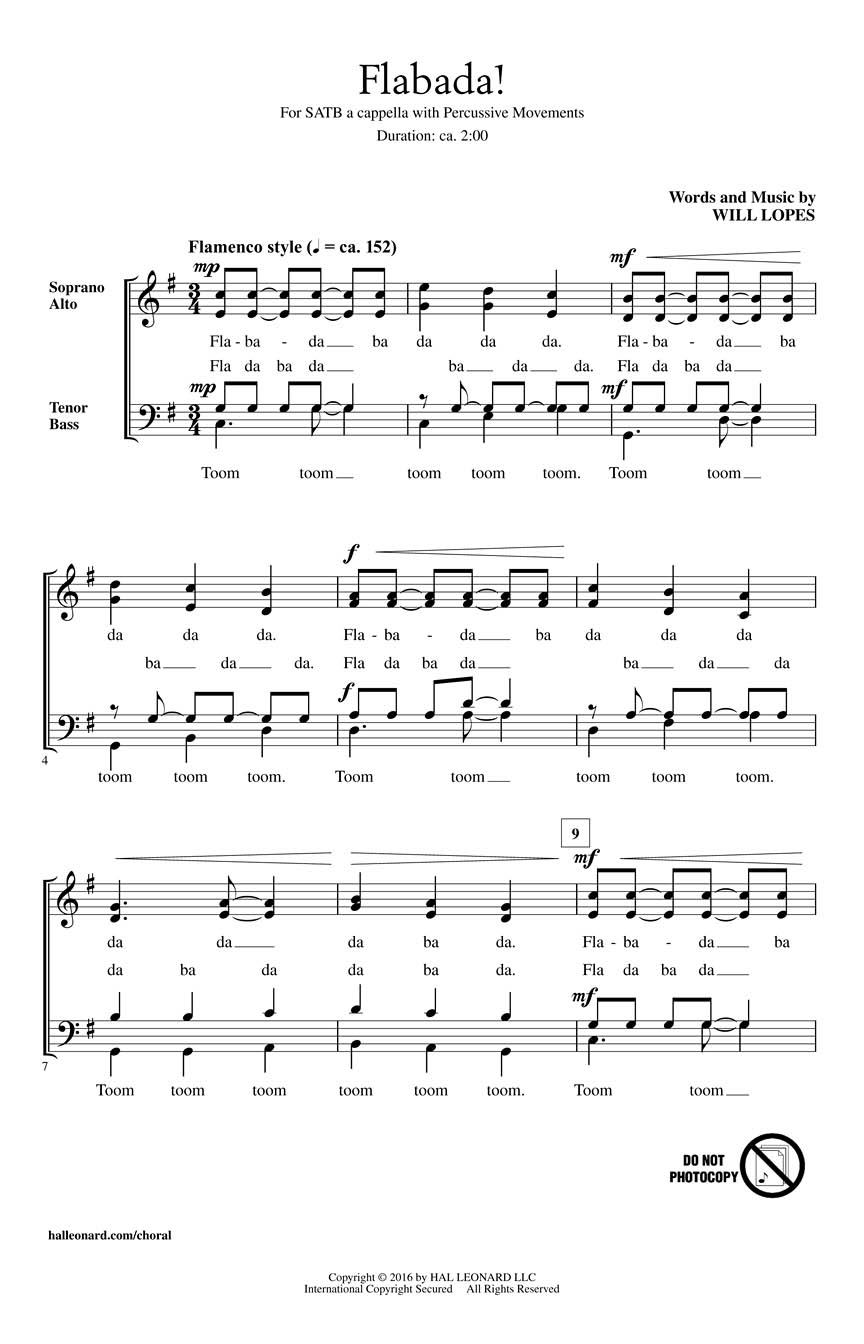 Will Lopes: Flabada!: Mixed Choir A Cappella: Choral Score