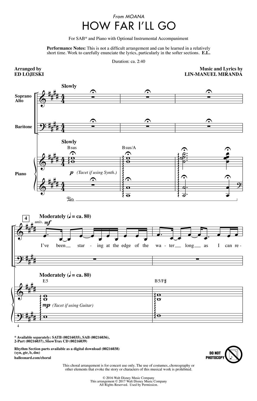 How Far I'll Go (from Moana): Mixed Choir a Cappella: Vocal Score