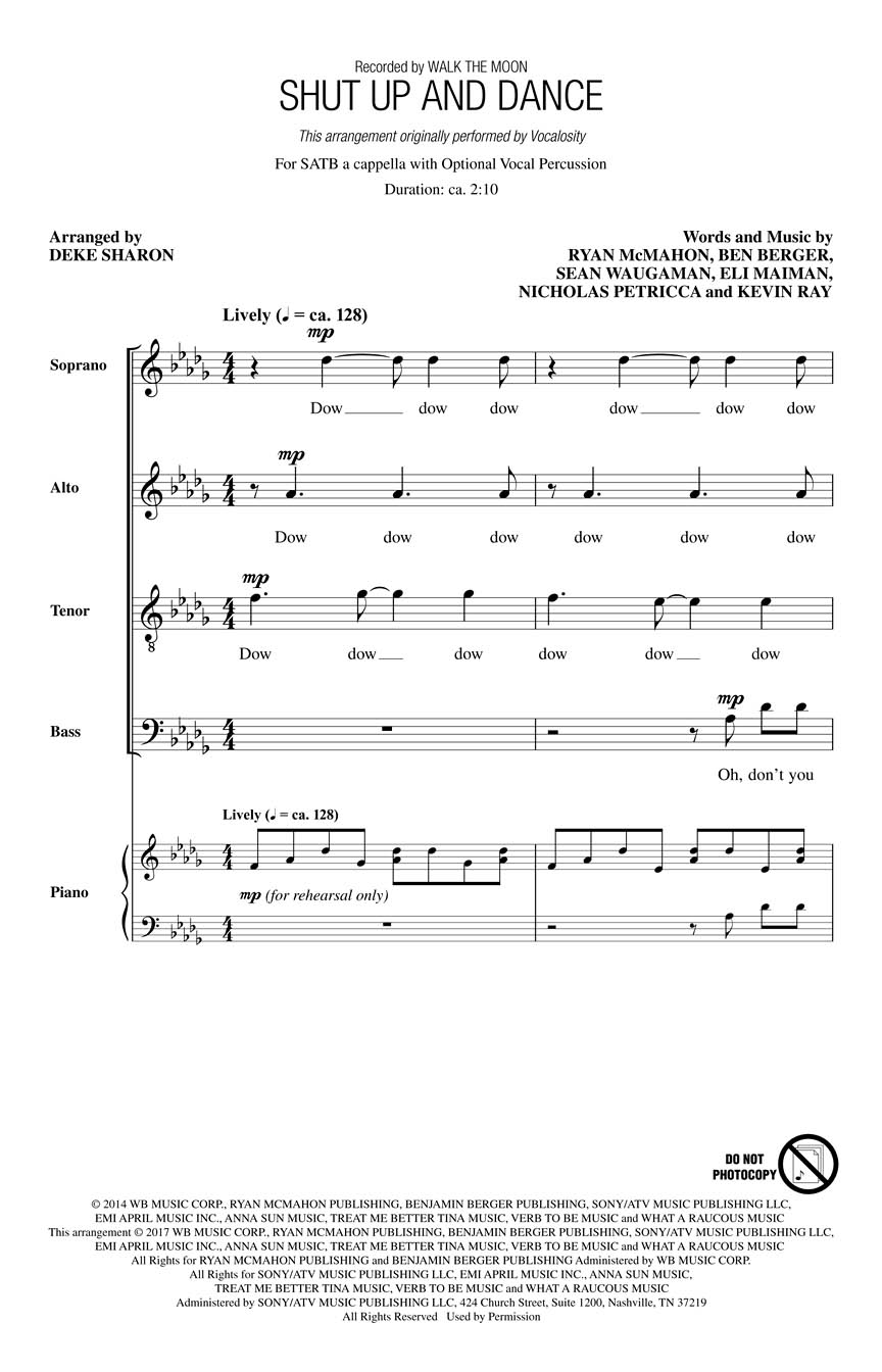 Walk The Moon: Shut Up and Dance: Mixed Choir A Cappella: Choral Score
