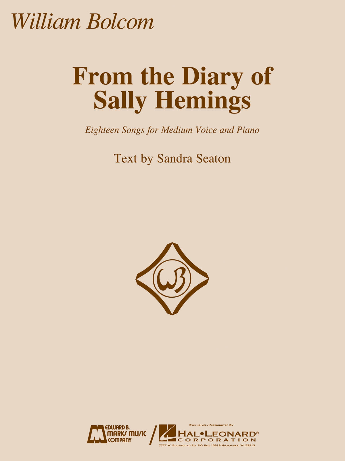 William Bolcom: From the Diary of Sally Hemings: Vocal and Piano: Vocal Album