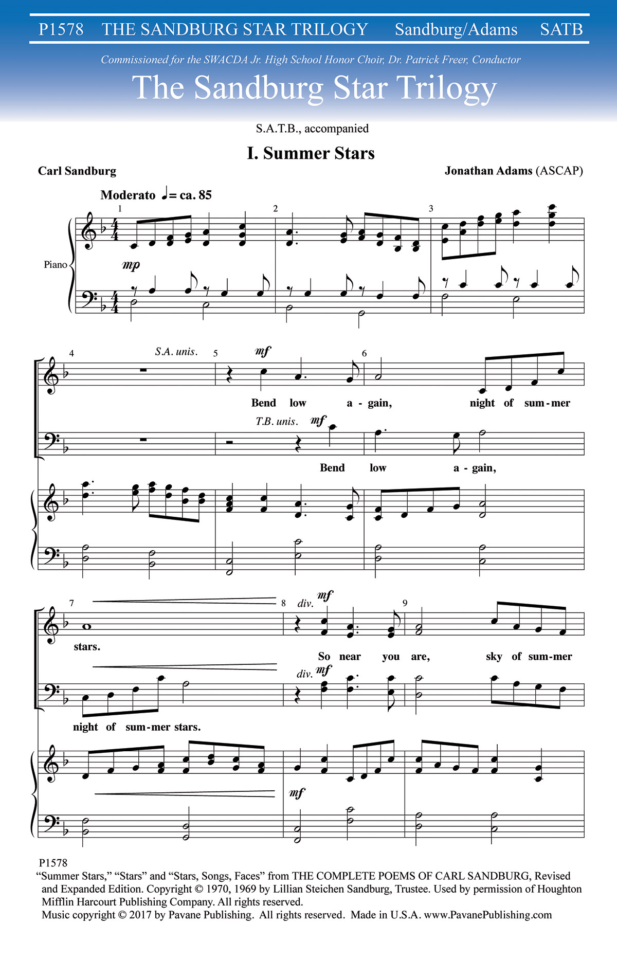 Jonathan Adams: Sandburg Trilogy: Mixed Choir a Cappella: Vocal Score