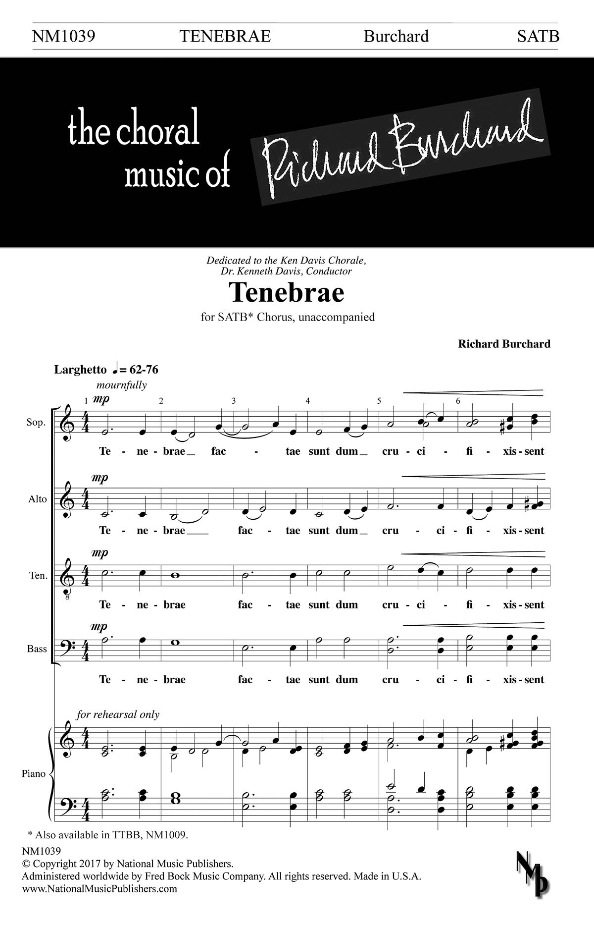 Richard Burchard: Tenebrae: Mixed Choir a Cappella: Vocal Score