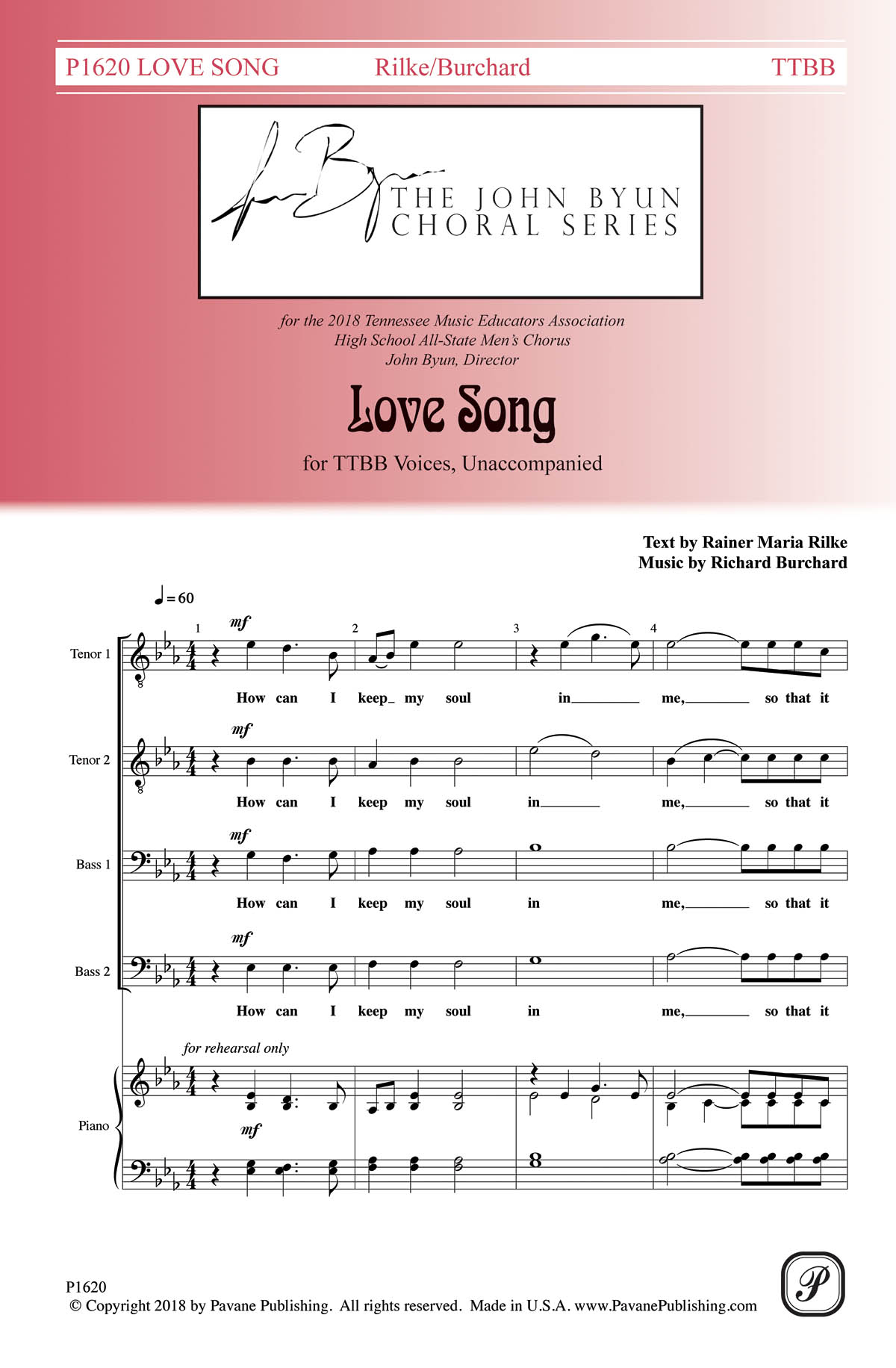 Richard Burchard: Love Song: Lower Voices a Cappella: Vocal Score