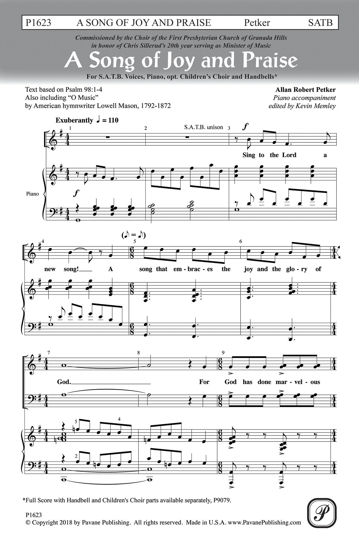 Allan Robert Petker: A Song of Joy and Praise: Mixed Choir a Cappella: Vocal