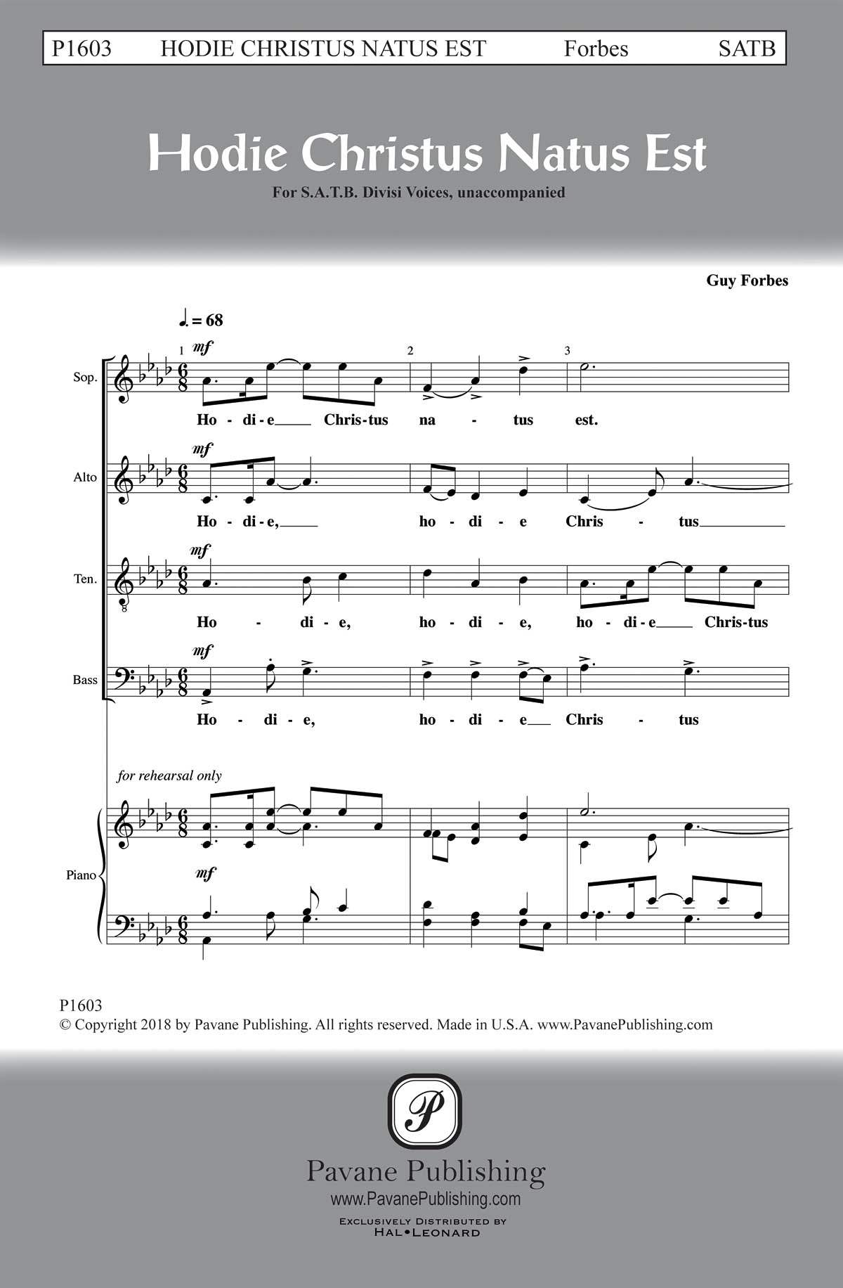 Guy Forbes: Hodie Christus natus est: Mixed Choir a Cappella: Vocal Score