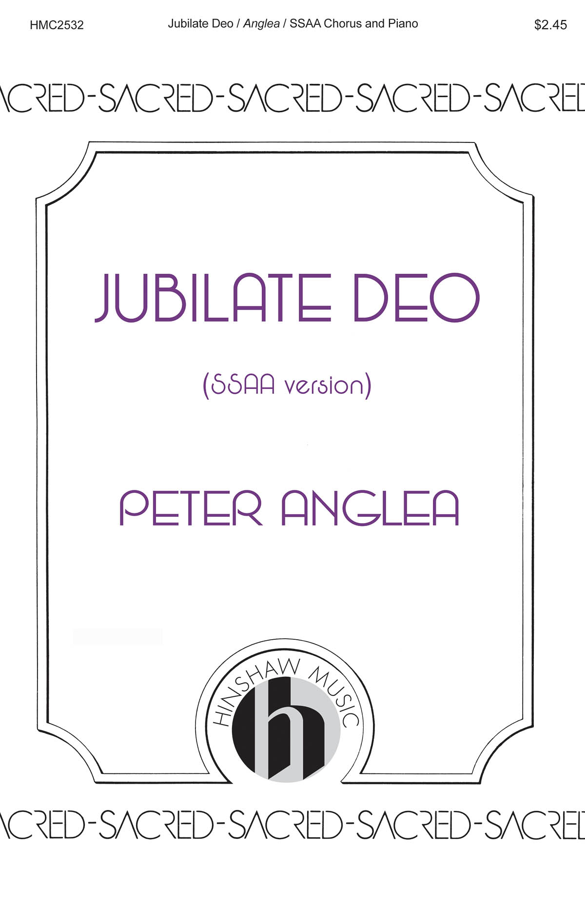 Peter Anglea: Jubilate Deo: Upper Voices a Cappella: Vocal Score