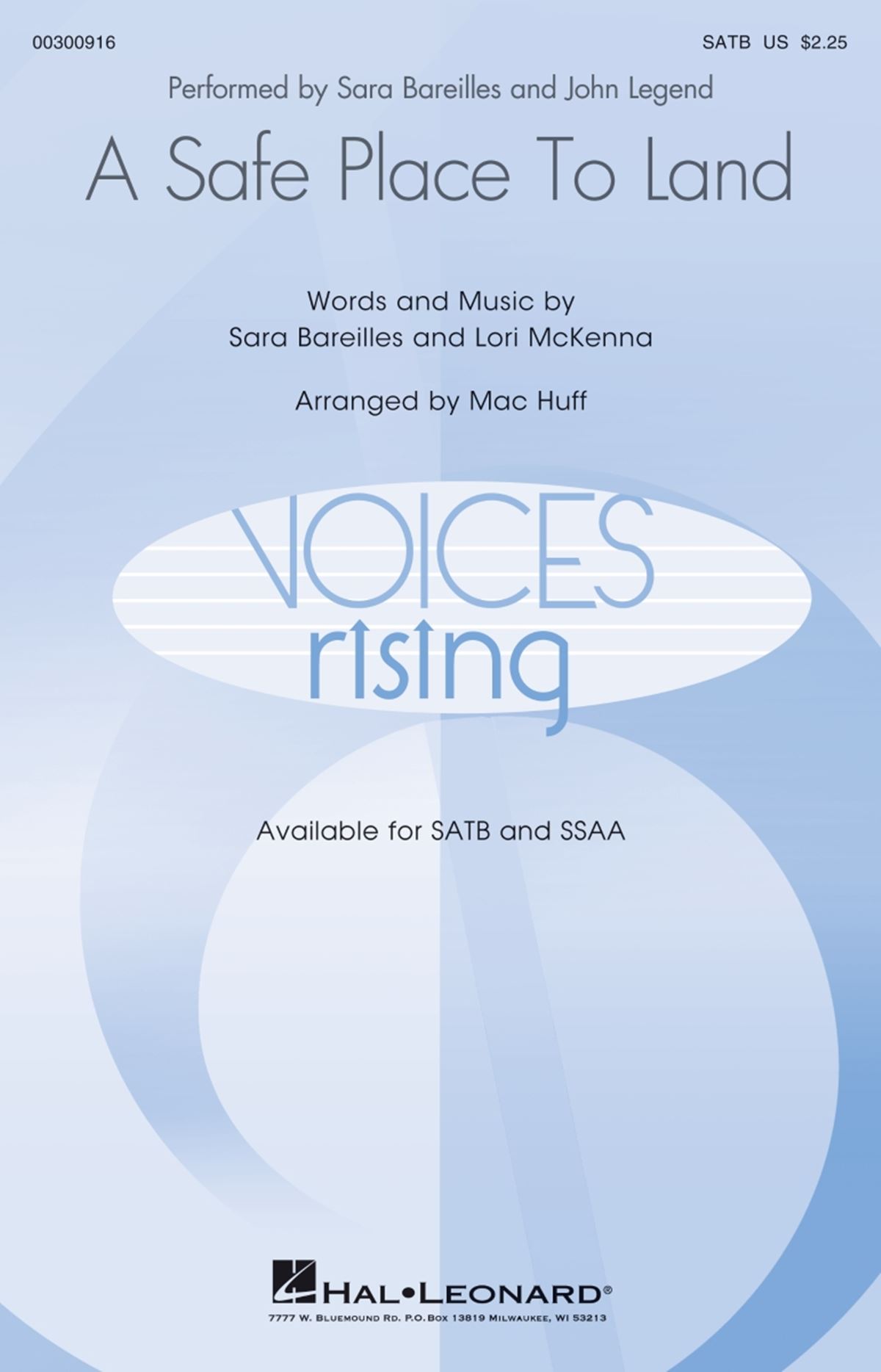 Lori McKenna Sara Bareilles: A Safe Place to Land: Mixed Choir a Cappella: Vocal