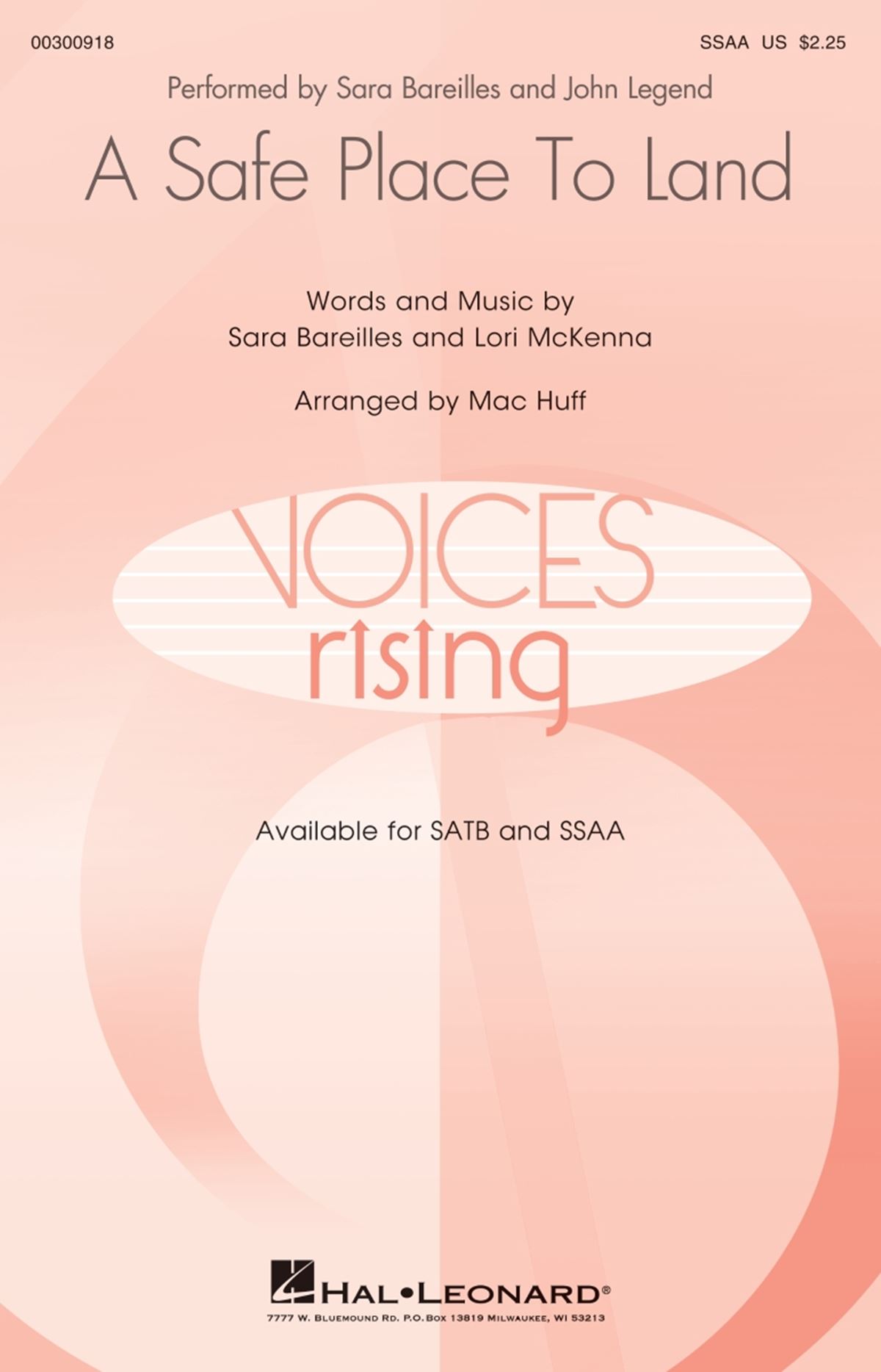Lori McKenna Sara Bareilles: A Safe Place to Land: Upper Voices a Cappella: