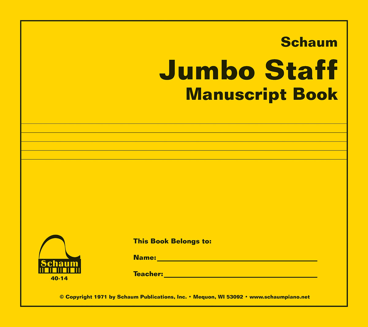 Jumbo Staff Manuscript Book: Piano: Manuscript