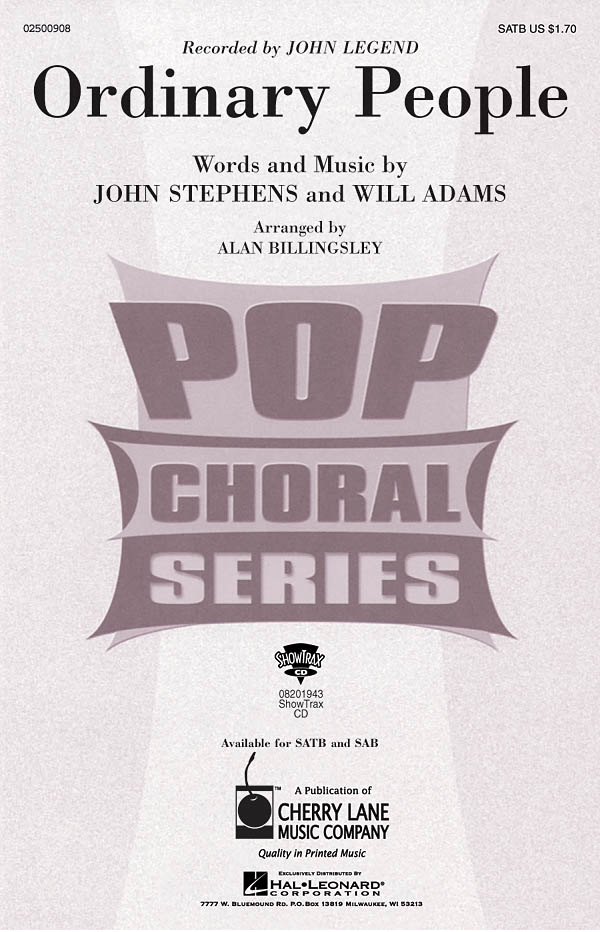 John Legend: Ordinary People: Mixed Choir a Cappella: Vocal Score