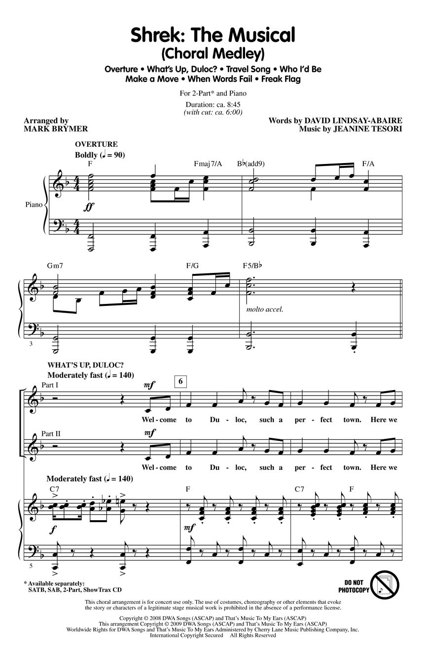 Jeanine Tesori: Shrek: The Musical (Choral Medley): Mixed Choir and Piano/Organ: