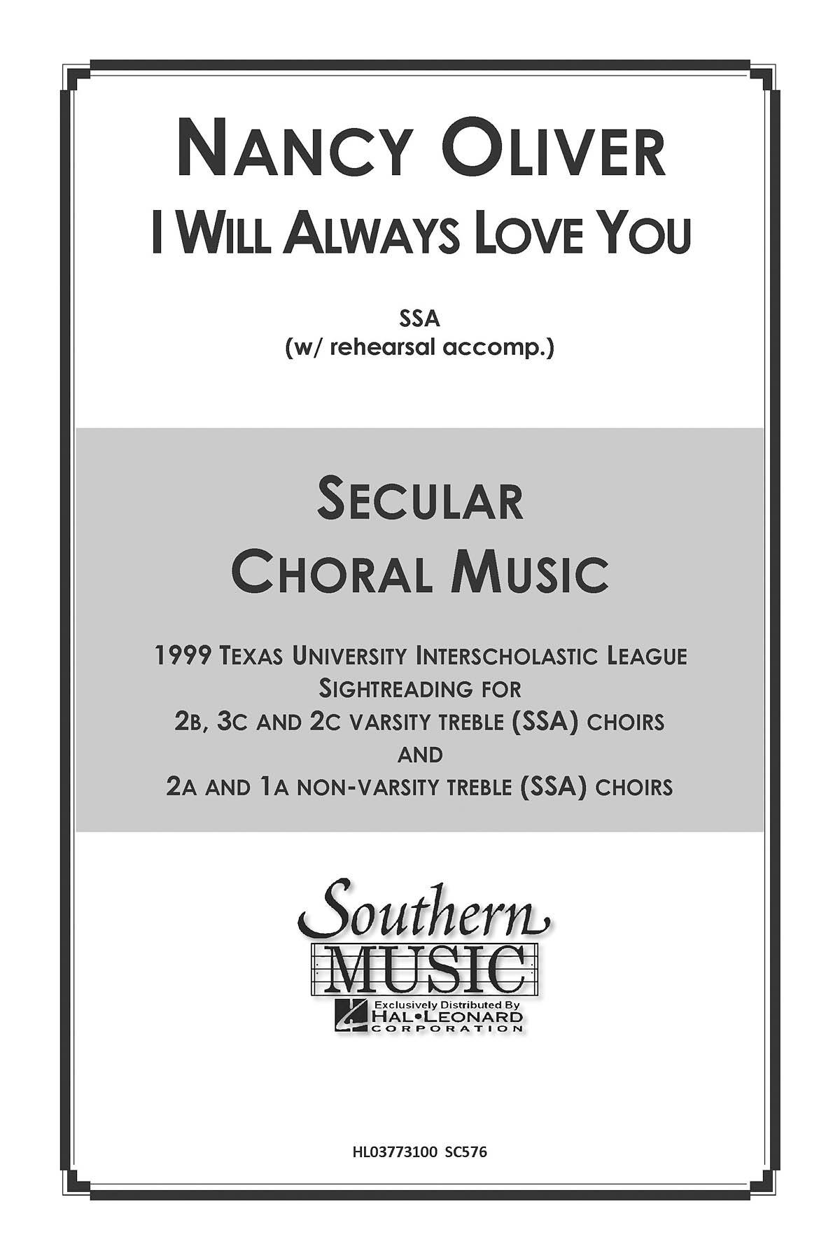 Nancy Oliver: I Will Always Love You: Upper Voices a Cappella: Vocal Score