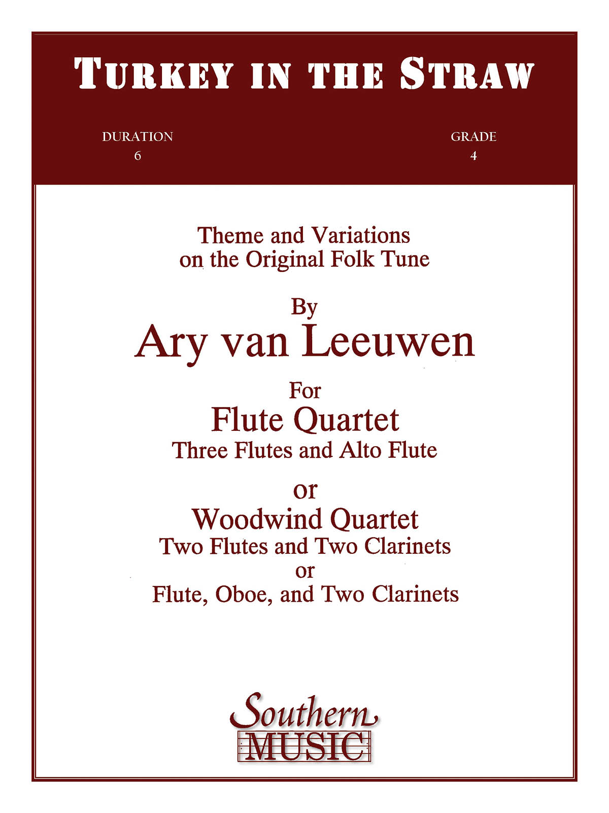 Ary van Leeuwen: Turkey in the Straw: Flute Ensemble: Score