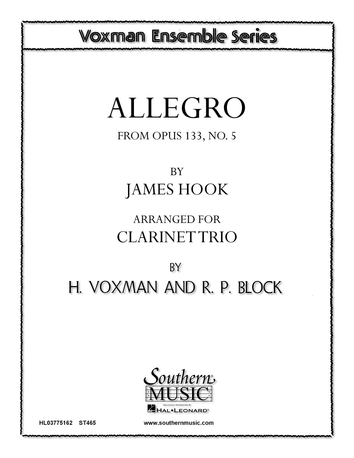 James Hook: AllegroOp 133 No 5: Clarinet Ensemble: Part