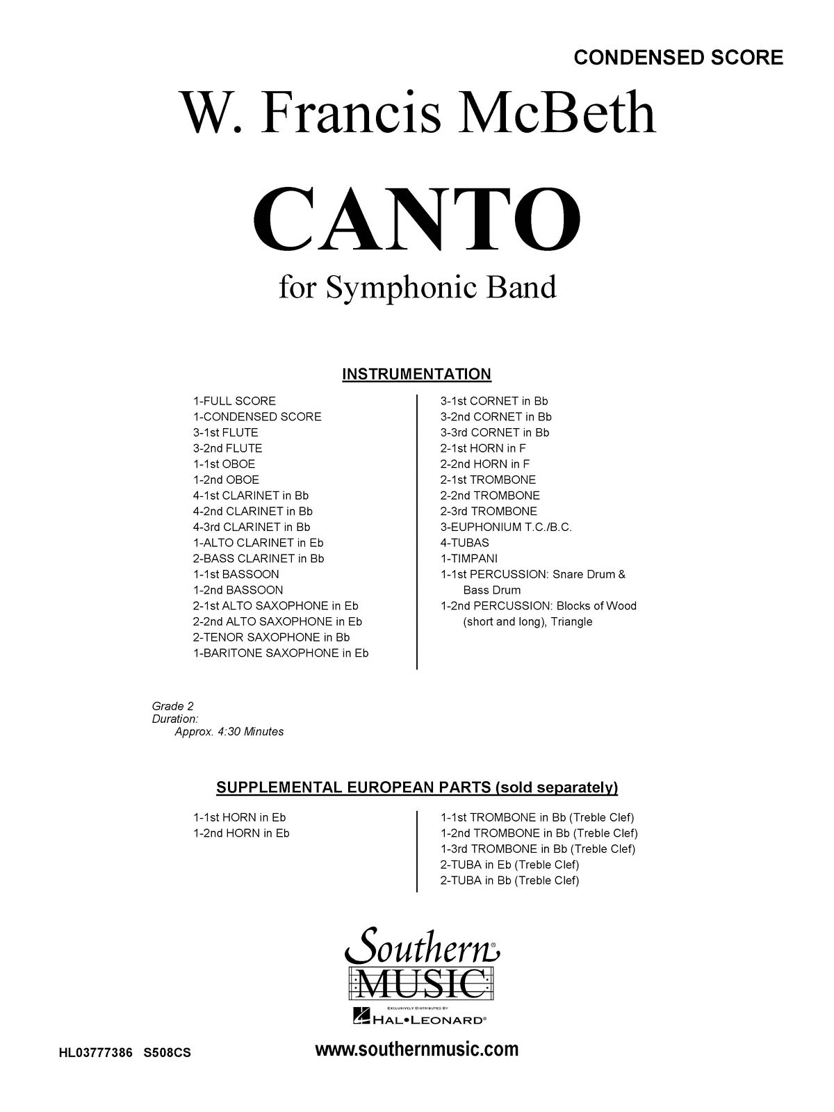 W. Francis McBeth: Canto: Concert Band: Score