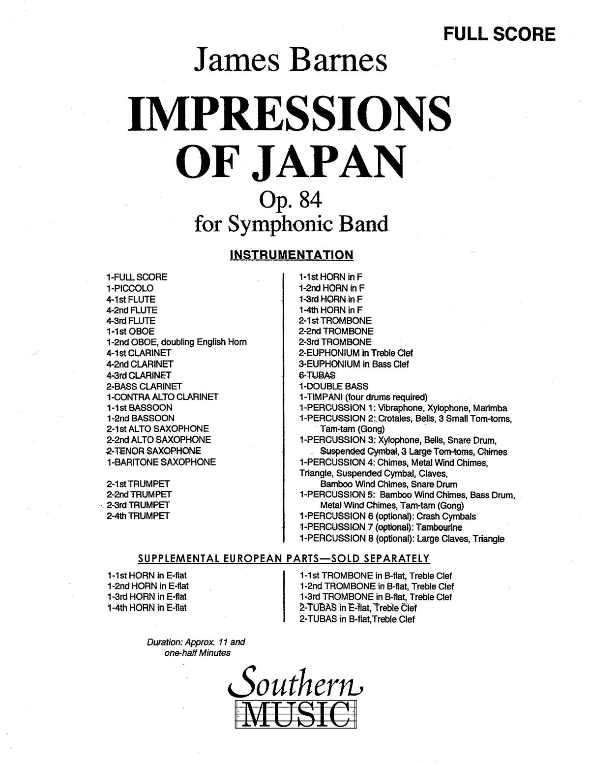 James Barnes: Impressions of Japan: Concert Band: Score