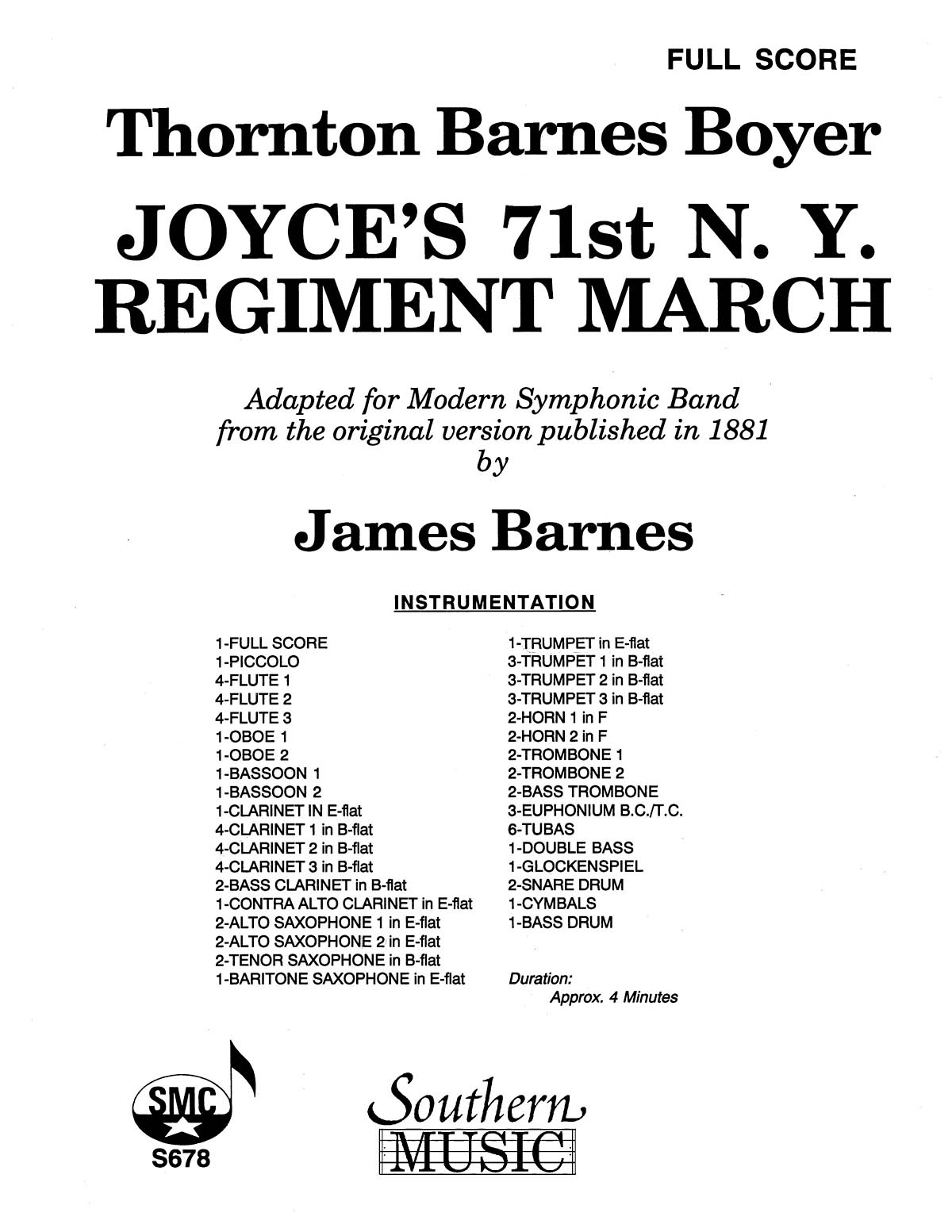 Thornton Barnes Boyer: Joyce's 71st N.Y. Regiment March: Concert Band: Score