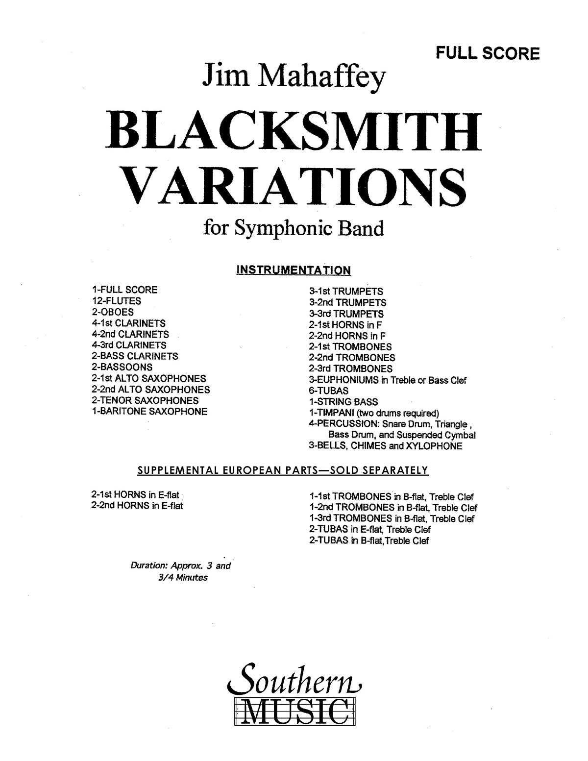 Jim Mahaffey: Blacksmith Variations: Concert Band: Score