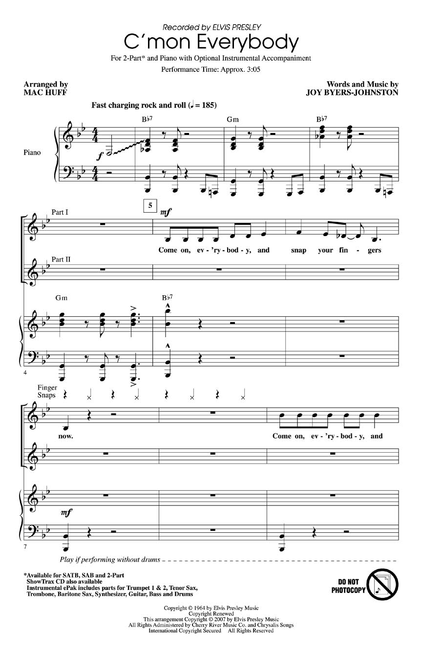 Elvis Presley: C'mon Everybody: Mixed Choir a Cappella: Vocal Score