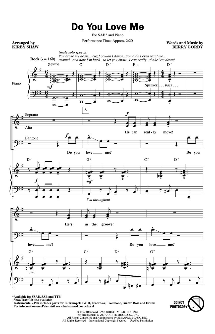 Do You Love Me: Mixed Choir and Piano/Organ: Vocal Score