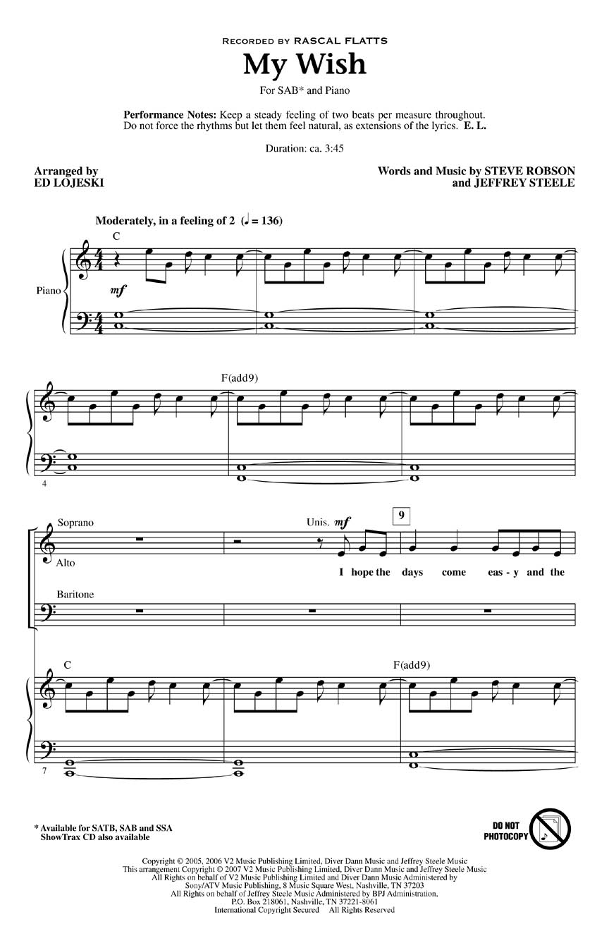 Jeffrey Steele: My Wish: Mixed Choir a Cappella: Vocal Score