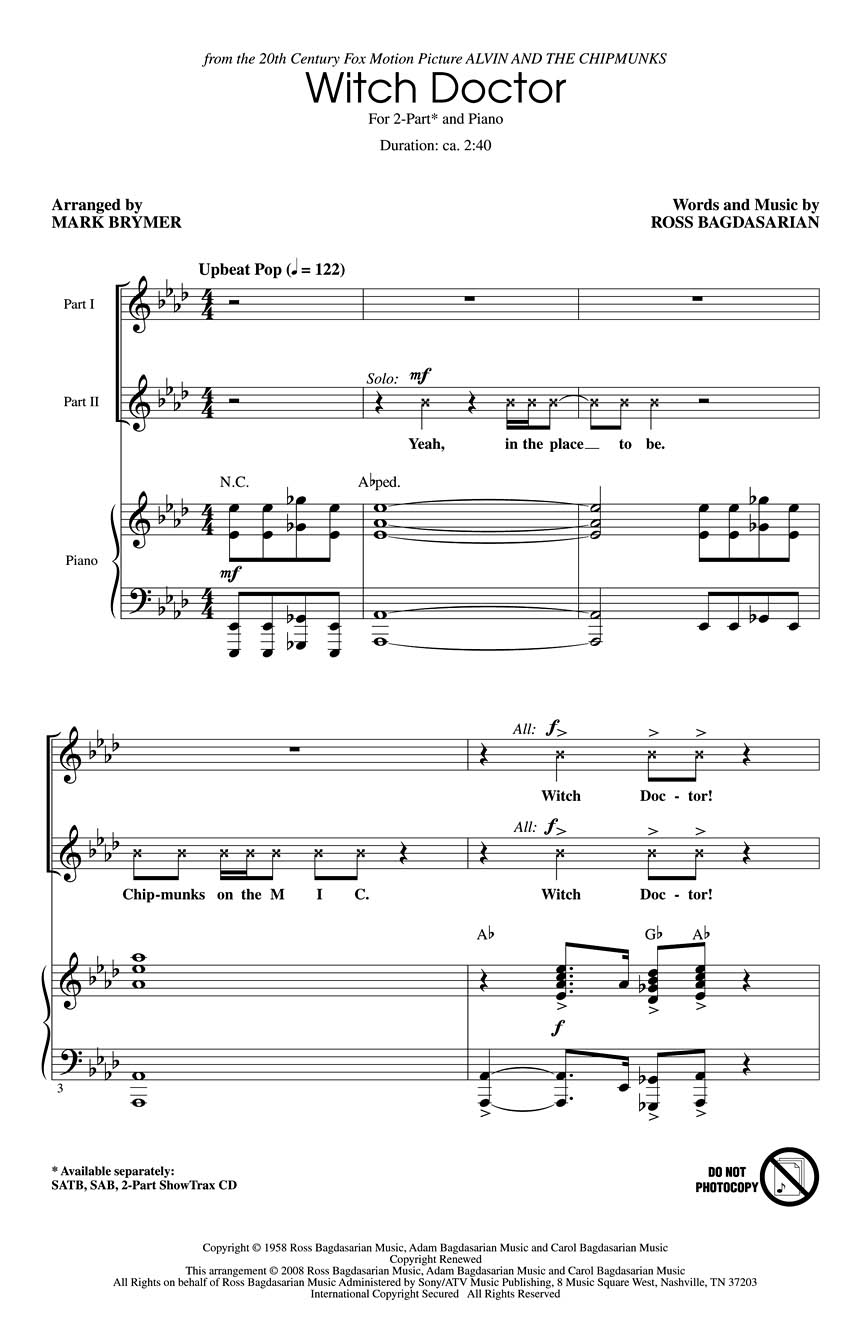Witch Doctor: Mixed Choir and Piano/Organ: Vocal Score