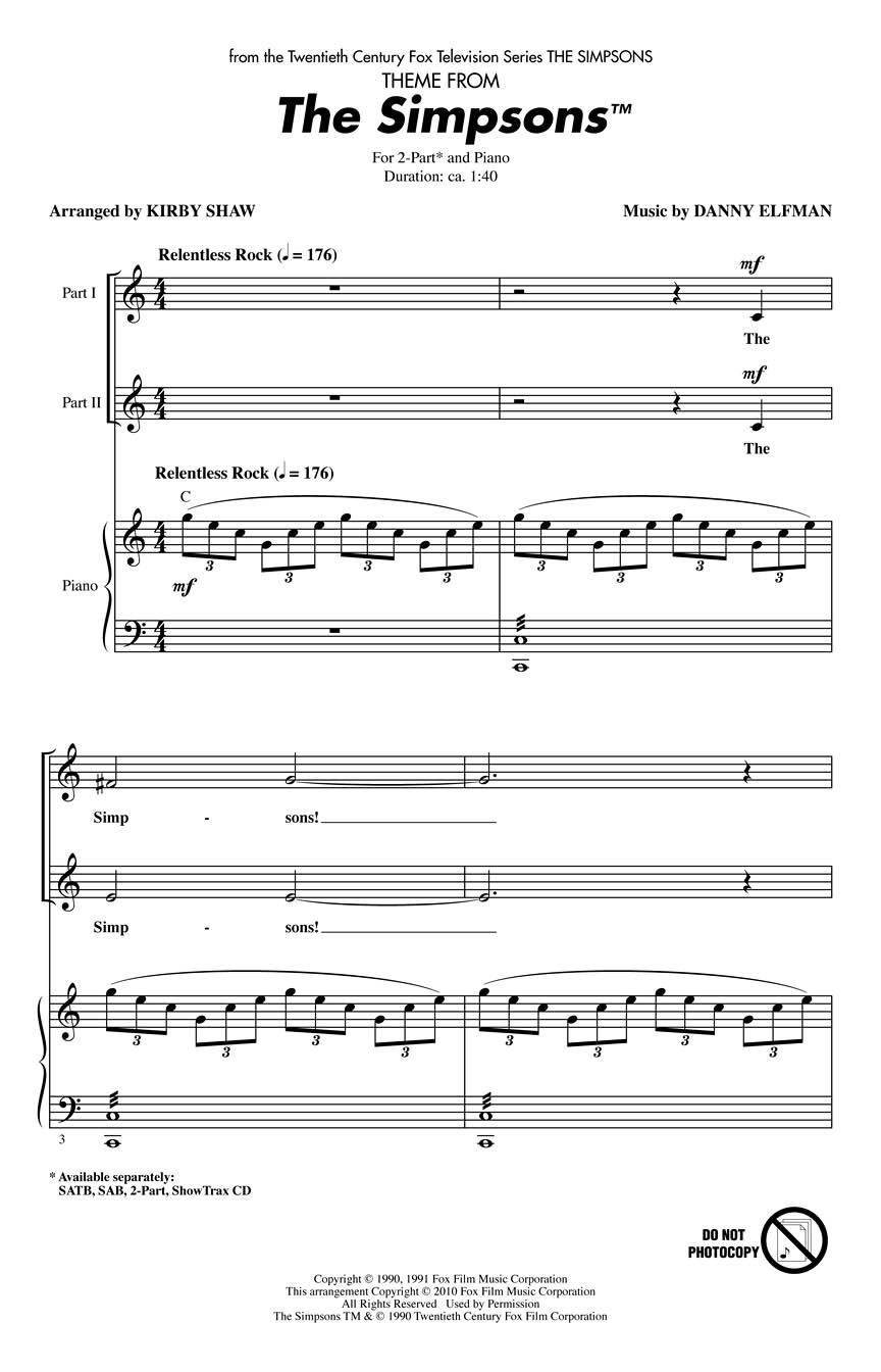 Danny Elfman: The Simpsons (Theme): Mixed Choir a Cappella: Vocal Score