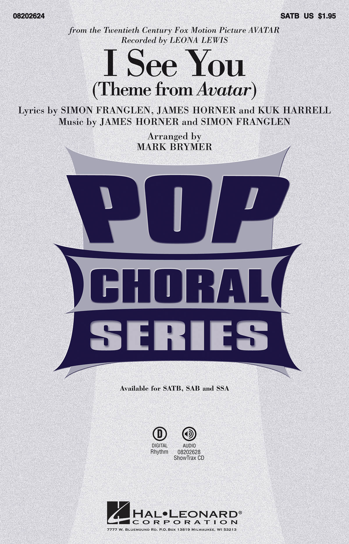 James Horner Simon Franglen: I See You: Mixed Choir and Piano/Organ: Vocal Score