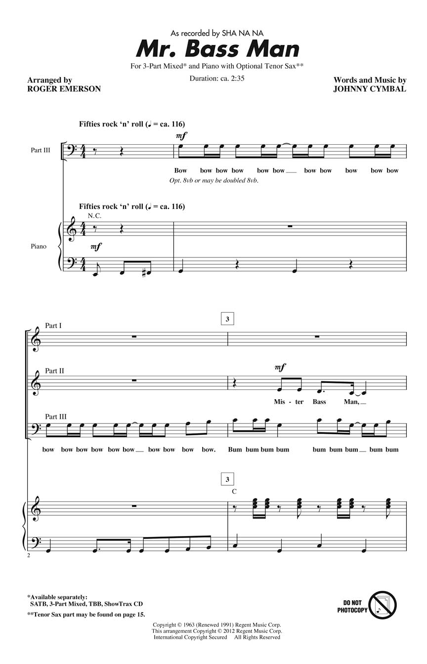 Johnny Cymbal: Mr. Bass Man: Mixed Choir a Cappella: Vocal Score