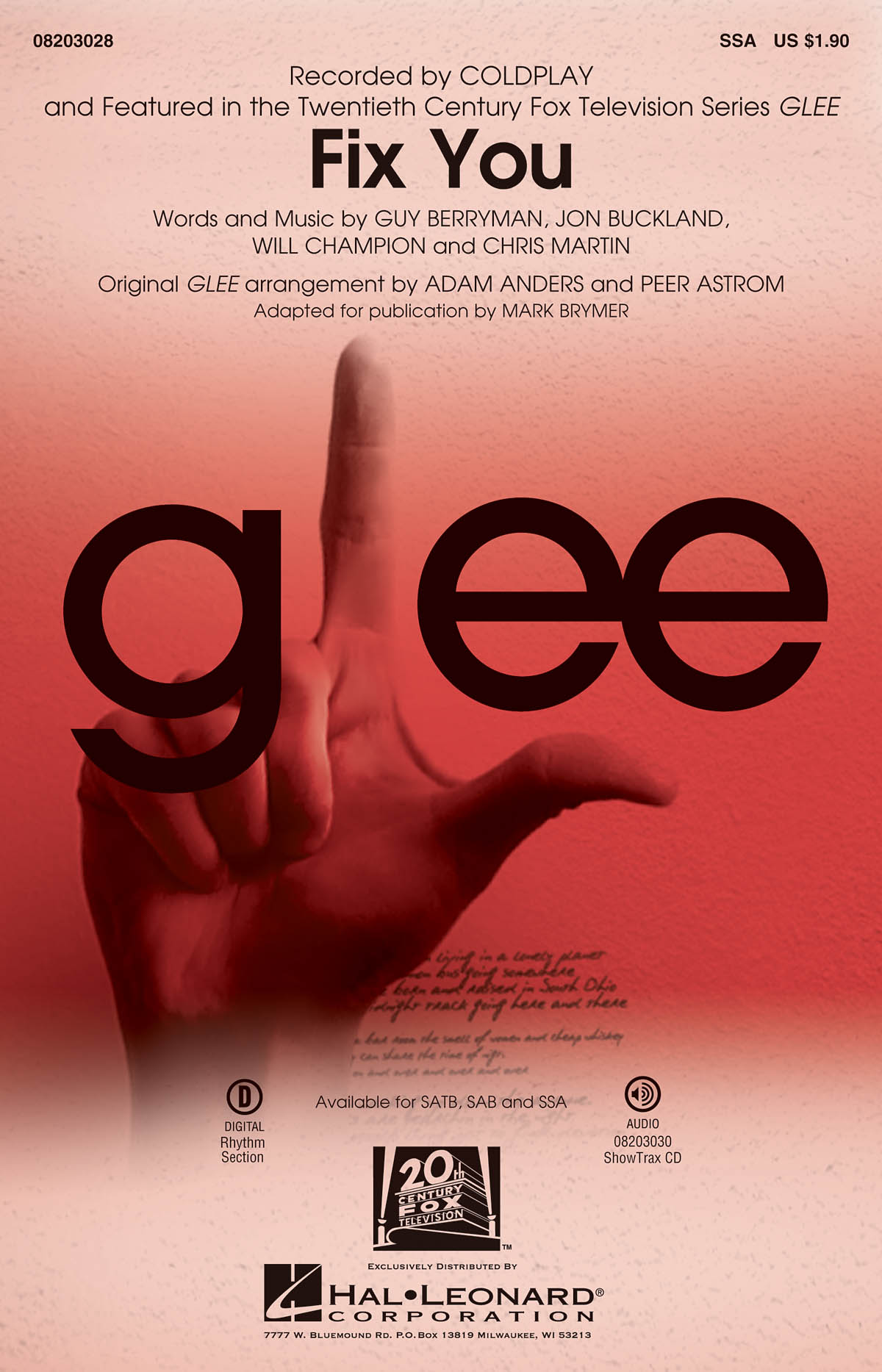Coldplay Glee Cast: Fix You: Upper Voices a Cappella: Vocal Score