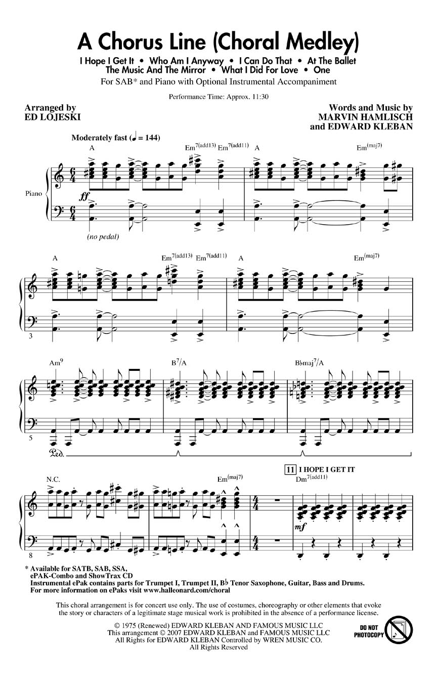 Edward Kleban: A Chorus Line: Mixed Choir a Cappella: Vocal Score