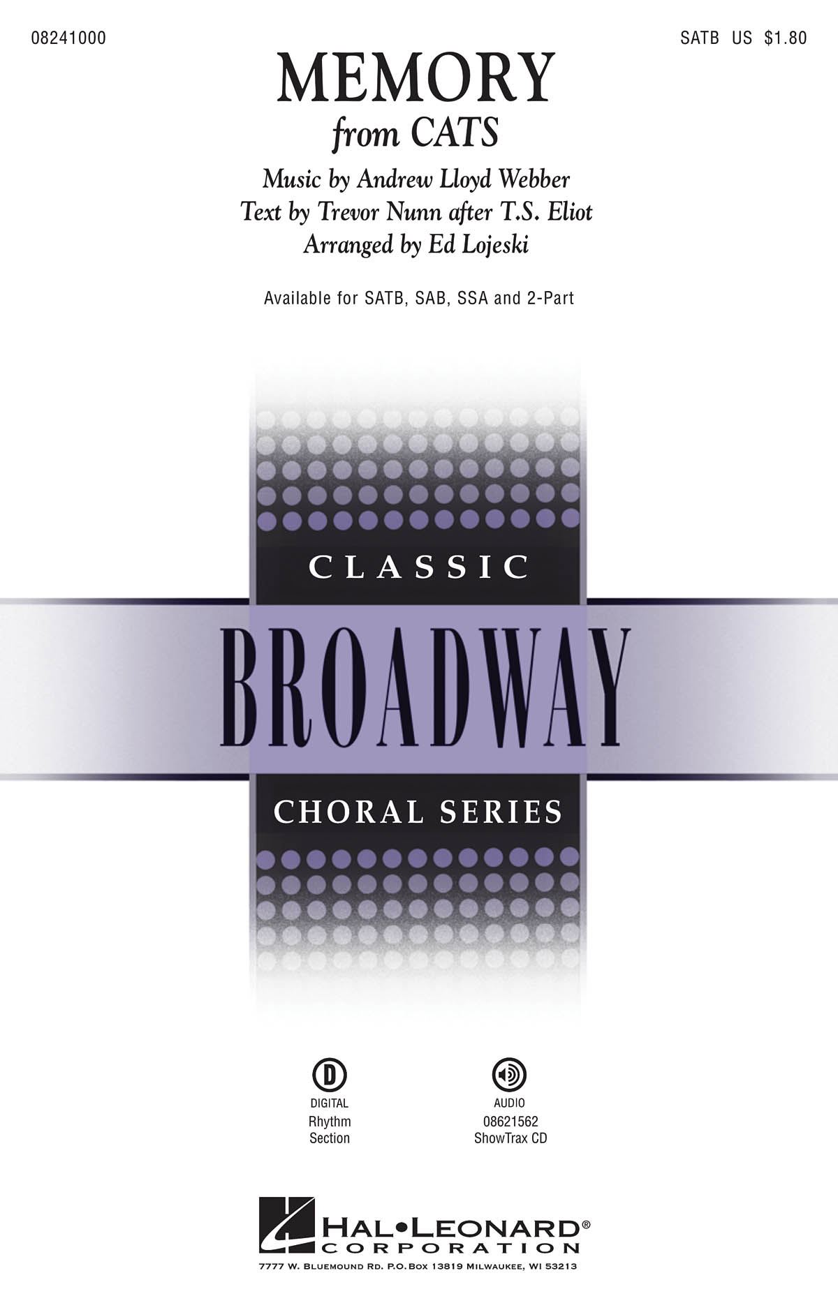 Andrew Lloyd Webber T.S. Eliot: Memory: Mixed Choir a Cappella: Vocal Score