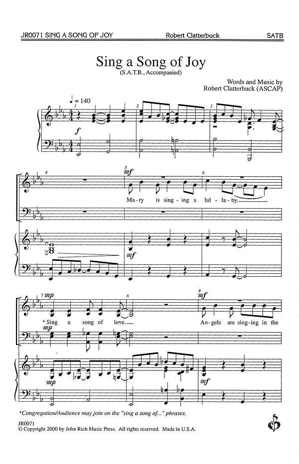 Robert C. Clatterbuck: Sing a Song of Joy: Mixed Choir a Cappella: Vocal Score