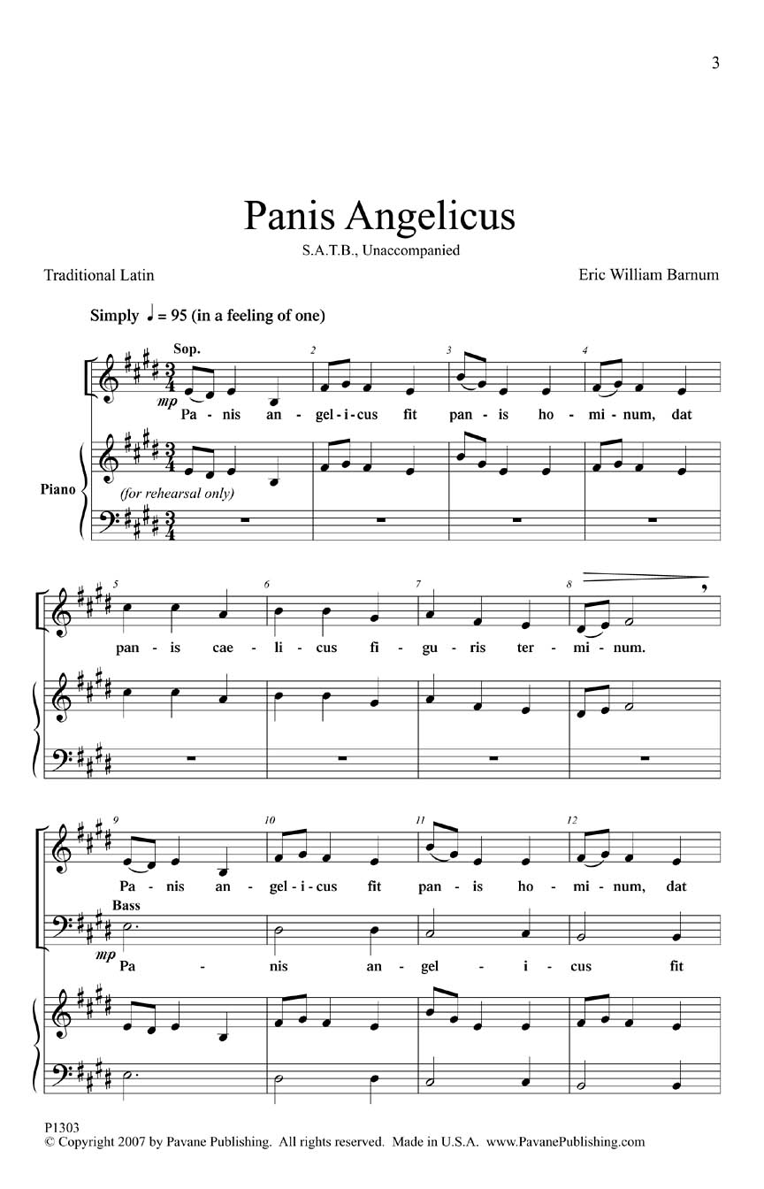 Eric William Barnum: Panis Angelicus: Mixed Choir a Cappella: Vocal Score