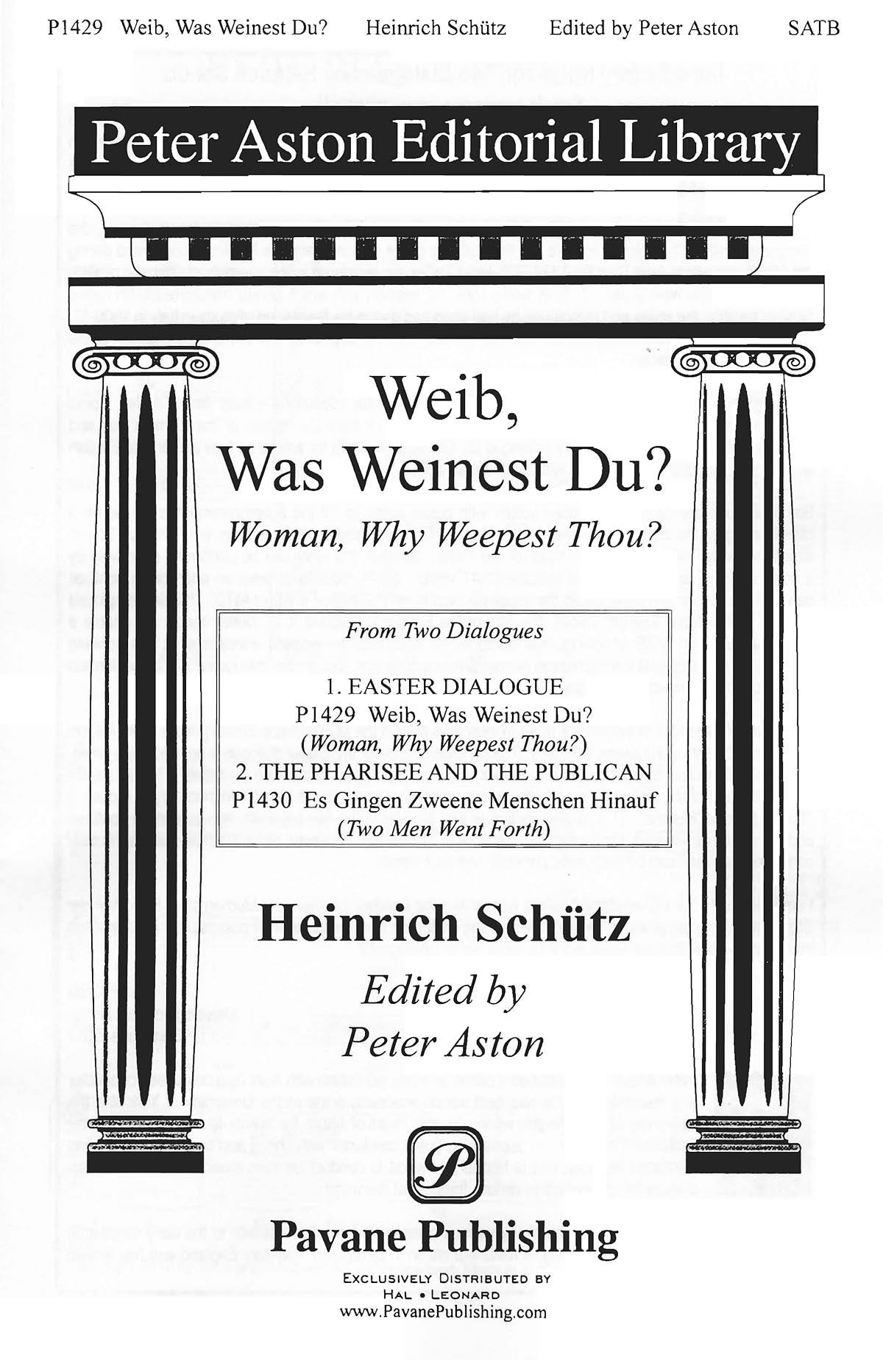 Heinrich Schtz: Weib  Was Weinest Du?: SATB: Vocal Score