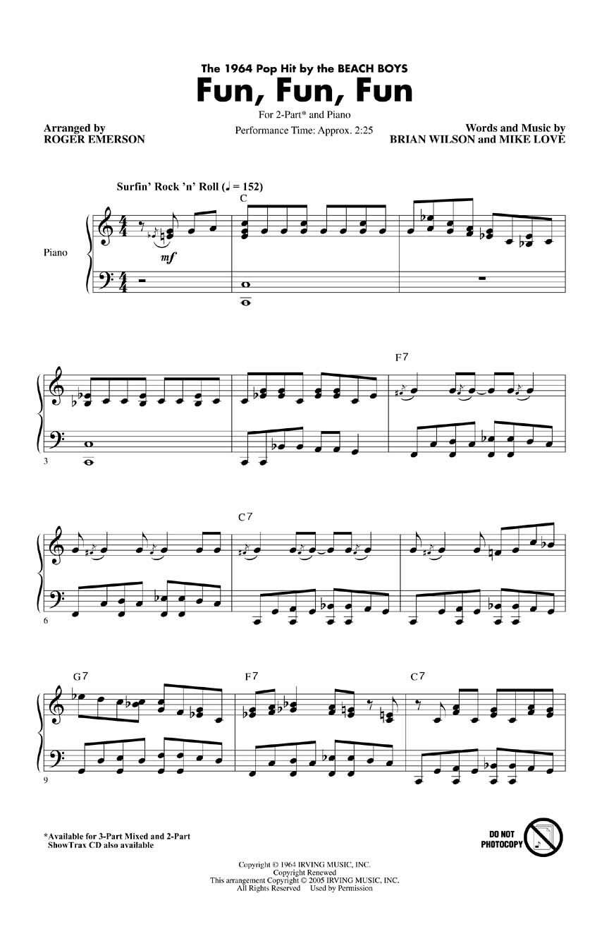 Brian Wilson Mike Love: Fun  Fun  Fun: 2-Part Choir: Vocal Score