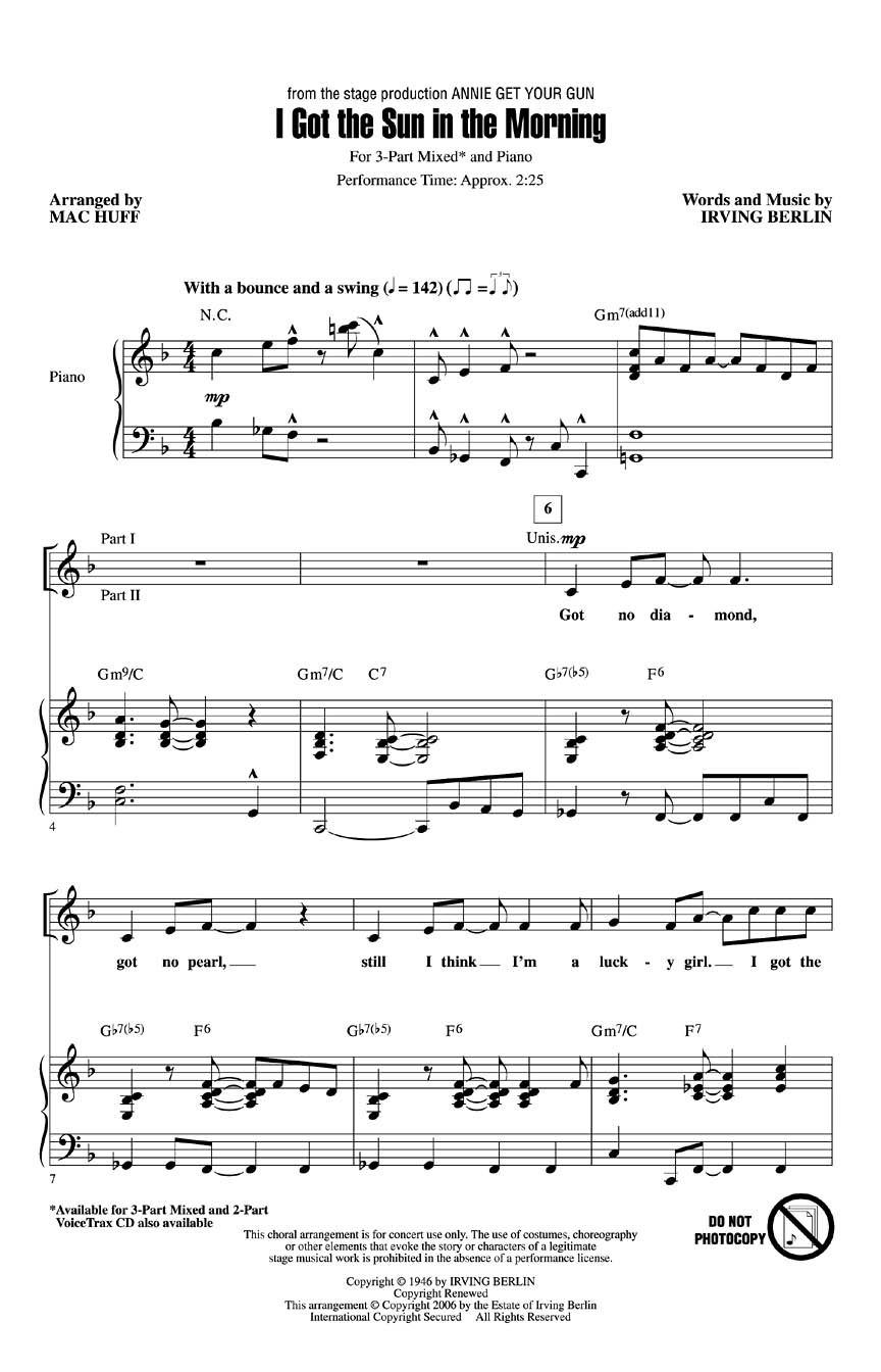 Irving Berlin: I Got the Sun in the Morning: 3-Part Choir: Vocal Score