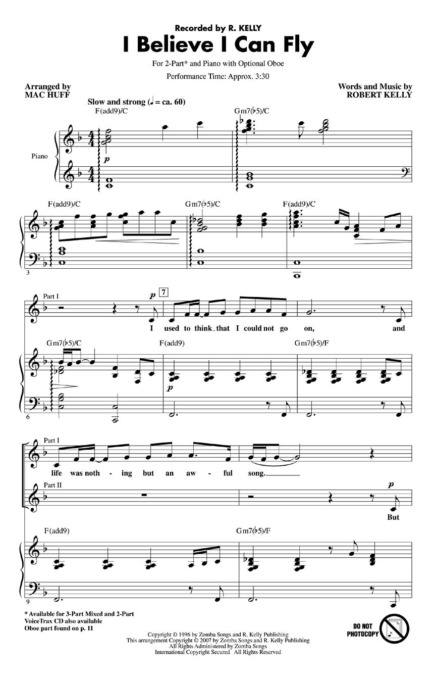 Robert Kelly: I Believe I Can Fly: 2-Part Choir: Vocal Score