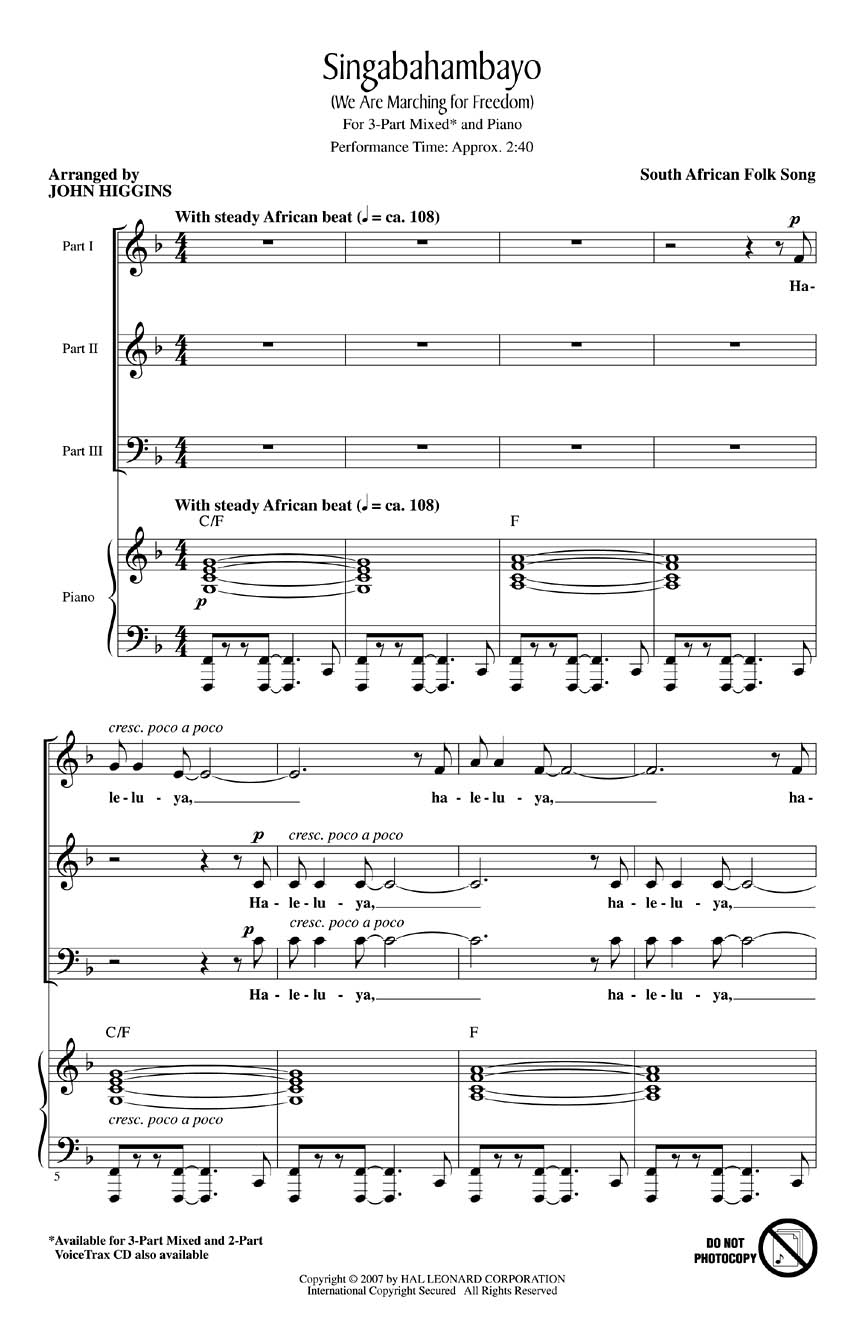 Singabahambayo: 3-Part Choir: Vocal Score