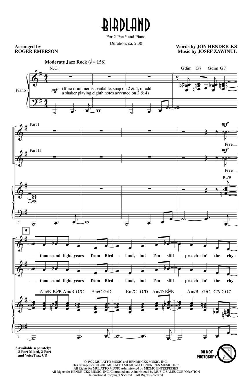 Jon Hendricks Josef Zawinul: Birdland: 2-Part Choir: Vocal Score